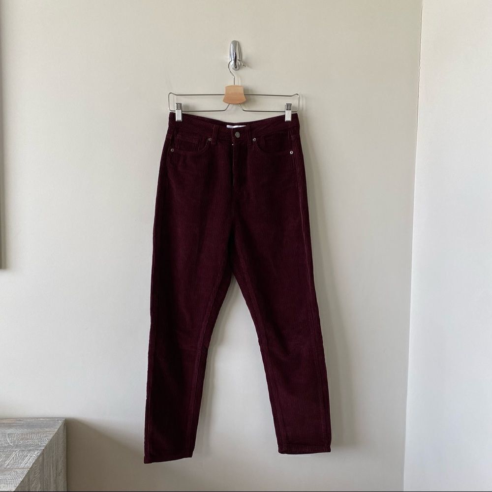 TOPSHOP-BURGUNDY Corduroy High Rise Mom Pants